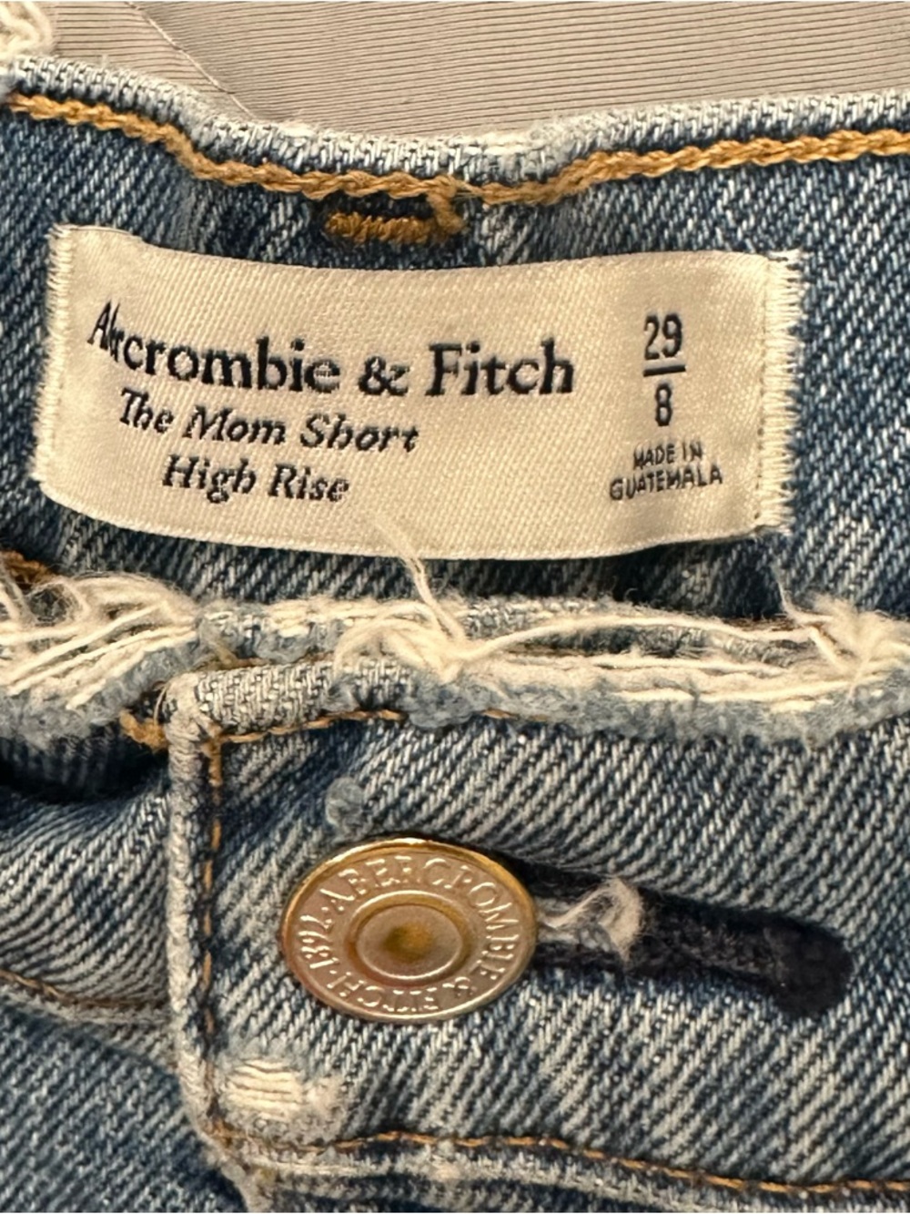 Abercrombie & Fitch High Rise Mom Short Frayed Light Blue Distressed Denim - Picture 3 of 3